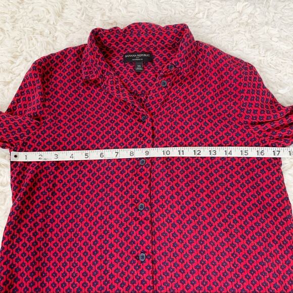 BANANA REPUBLIC Red Boyfriend Fit Flannel Button Down Shirt Ruffle Hem XS - Picture 6 of 8